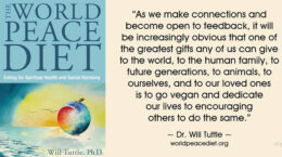 Cover of The World Peace Diet plus quote from Dr. Will Tuttle