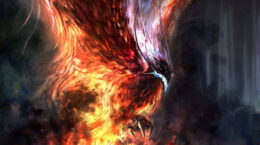 Painting of a flaming Phoenix poised to strike