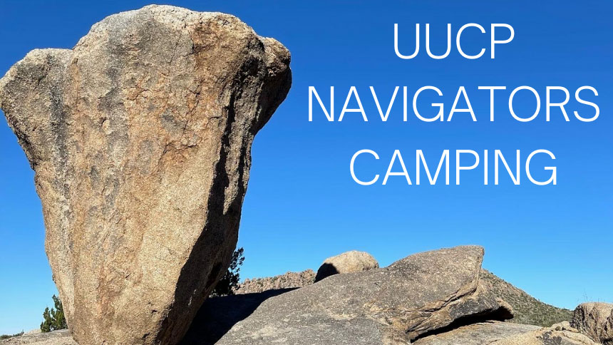 standing rock against blue sky | "UUCP NAVIGATORS CAMPING"