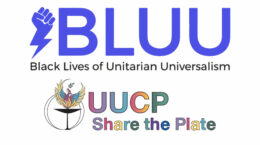 the Black Lives at Unitarian Universalism logo over the UUCP Share the Plate logo on a white background.