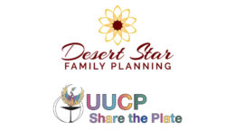 The Desert Star Family Planning logo over the UUCP Share the Plate logo on a white background