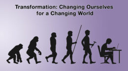 A silhouette of the evolution of man in a humorous style.