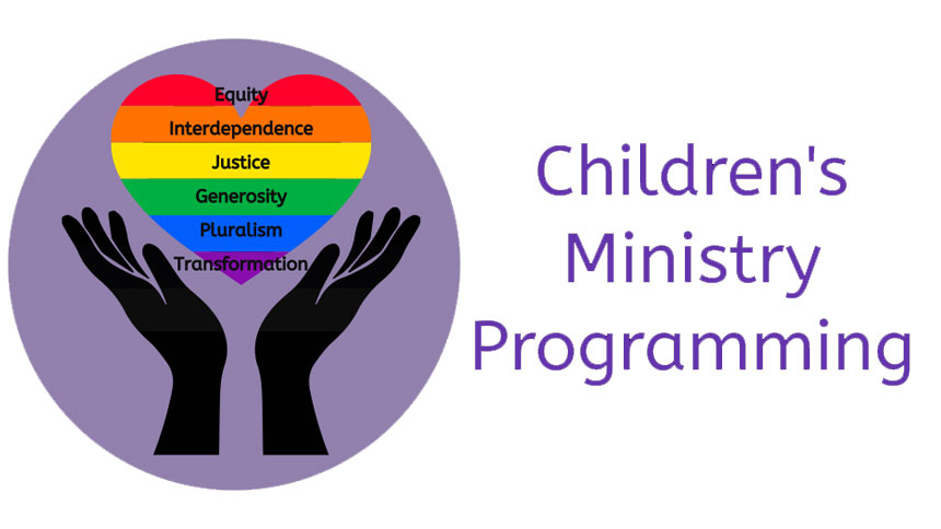 Children's Ministry Programming logo of hands holding a rainbow colored heart.