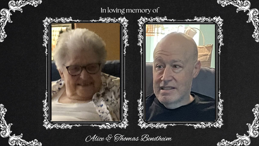 Pictures of Alice and Thomas in a pictureframe on a black background.