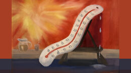 An artistic rendition of a thermometer baking under the hot arizona sun
